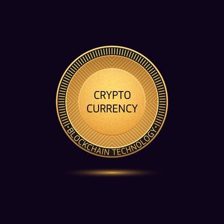Cryptocurrency golden Coin in Blockchain technology. Vector illustration, logotype or concept of Digital Cryptocurrency Token for Initial Coin Offering or ICOのイラスト素材