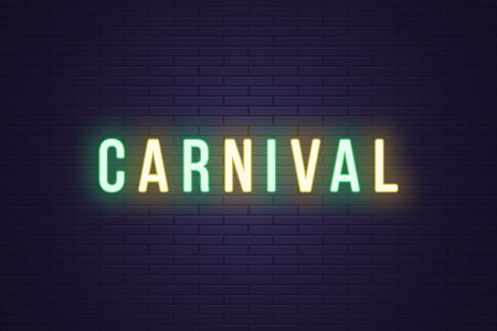 Neon composition of headline Carnival. Vector illustration of glowing Neon text Carnival. Bright digital signboard for Entertainment industry. Duotone color, green and yellowのイラスト素材