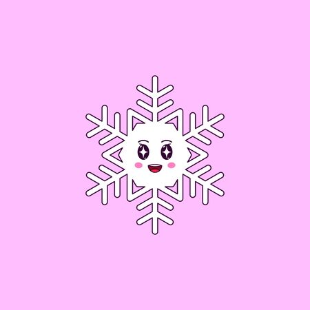 Cartoon Kawaii Snowflake with Admiring Face. Cute white Snowflake for Frosty winter season, Childish Character with Rapt emotion. Vector illustrationのイラスト素材