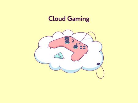 Cloud gaming platform that allows play by gamepad in video games across TV, desktop, laptop, tablet and phone. Online gaming service on demand, by subscription. Vector illustrationのイラスト素材