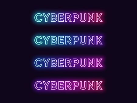 Neon Cyberpunk Text in different Gradient colors. Futuristic set of illuminated Inscription and Headline in Neon outline style. Bright Cyber Punk Signboard, vector illustrationのイラスト素材