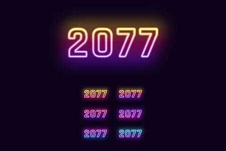 Neon number 2077, Cyberpunk digits in different Gradient colors. Set of glowing year 2077 in Neon style with transparent backlight. Icon, Sign and Symbol. Vector illustrationのイラスト素材