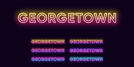 Neon Georgetown name, City in Malaysia and Guyana. Neon text of Georgetown city. Vector set of glowing Headlines with transparent back light. Bright Gradient colorsのイラスト素材