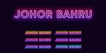 Neon Johor Bahru name, City in Malaysia. Neon text of Johor Bahru city. Vector set of glowing Headlines with transparent back light. Bright Gradient colorsのイラスト素材
