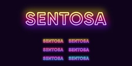 Neon Sentosa name, resort Island in Singapore. Neon text of Sentosa Island. Vector set of glowing Headlines with transparent back light. Bright Gradient colorsのイラスト素材