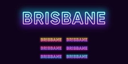 Neon Brisbane name, city in Australia. Neon text of Brisbane city. Vector set of glowing headlines with transparent back light. Bright gradient colorsのイラスト素材