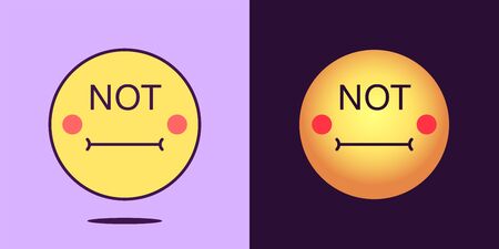 Emoji face icon with phrase Not. Pessimistic emoticon with text Not. Set of cartoon faces, emotion icon for social media communication, negative sticker and sign for print. Vector illustrationのイラスト素材