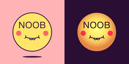 Emoji face icon with phrase Noob. Unskilled emoticon with text Noob. Set of cartoon faces, emotion icon for social media communication, loser sticker and sign for print. Vector illustrationのイラスト素材