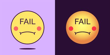 Emoji face icon with phrase Fail. Sad emoticon with text Fail. Set of cartoon faces, emotion icon for social media communication, fiasco sticker and sign for print. Vector illustrationのイラスト素材