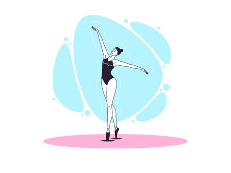 Graceful ballerina woman in outline minimalist style. Ballet dancer with flying hands. Ballet posture and posing, dance performance. Vector illustrationのイラスト素材