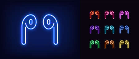 Neon mini headphones icon. Glowing neon earphone sign, set of isolated wireless headphones in vivid colors. Mobile device and gadget. Bright icon, sign, symbol for UI design. Vector illustrationのイラスト素材