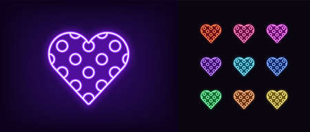 Neon heart icon. Glowing neon heart sign with circle texture, amour shape in vivid colors. Romantic silhouette, health care, love passion. Icon set, sign, symbol for UI. Vector illustrationのイラスト素材