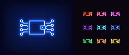 Neon digital wallet icon. Glowing neon electronic wallet sign, online banking in vivid colors. Digital moneys, online wallet, cryptocurrency. Icon set, sign, symbol for UI design. Vector illustrationのイラスト素材