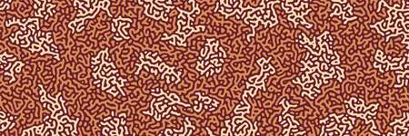 Turing background, organic liquid texture. Pattern with fluid ink shapes, beige orange brown color. Widescreen backdrop, panorama graphic template. Vector illustration. Memphis style, package designのイラスト素材