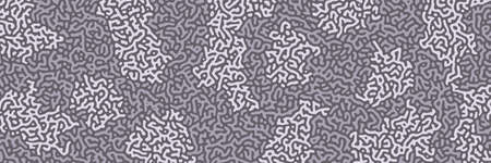 Turing background, organic liquid texture. Pattern with fluid ink shapes, gray silver color. Widescreen backdrop, panorama graphic template. Vector illustration. Memphis style, package designのイラスト素材