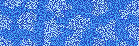 Turing background, organic liquid texture. Pattern with fluid ink shapes, aqua blue color. Widescreen backdrop, panorama graphic template. Vector illustration. Memphis style, package designのイラスト素材