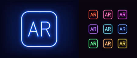 Neon AR icon. Glowing neon AR sign, technology of augmented reality in vivid colors. Icon set, sign, symbol for UI, video game device and software. Vector illustrationのイラスト素材