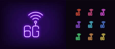Neon 6G network icon.のイラスト素材