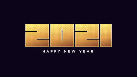 Happy New 2021 Year. Golden number 2021 with dot textured, bold digits. Greeting card, Festive poster and banner.のイラスト素材