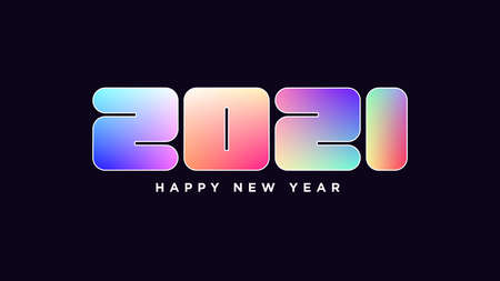 Happy New 2021 Year. Iridescent number 2021, bold rounded digits with colorful gradient. Greeting card, Festive poster and banner.のイラスト素材