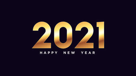 Happy New Year 2021. Golden number 2021, shiny gold digits. Year of the Ox. Greeting card,   Festive poster and banner. Vector illustrationのイラスト素材