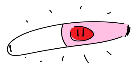 Linear doodle pregnancy test with a positive result on a white background. Medical element with happy news of a new life. Vector stock illustration.のイラスト素材
