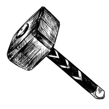 Hammer in sketch style on a white background. Vector magical graphic item.のイラスト素材