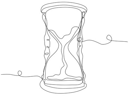 Single line hourglass on a white background. The concept of the minimalistic flow of time. Stock vector illustration with editable stroke.のイラスト素材