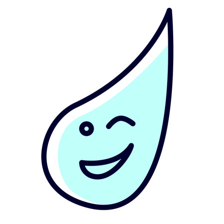 Linear blob with winking emotion on a white background. Joyful cheerful piece of water. Concept of medicine, mineral water, soda, antibiotic.のイラスト素材