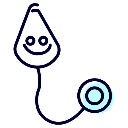 Joyful linear stethoscope on a white background. Icon with a symbol of pediatrics and health care. An instrument for listening to the lungs and heart.のイラスト素材