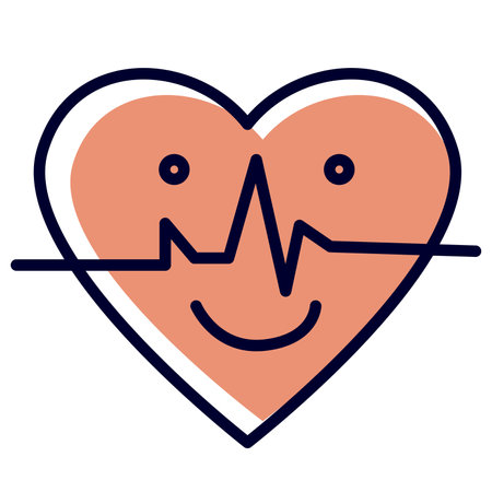 Icon with red heart and pulsating lines on a white background. Healthy heart and cardiogram symbol. Sign of treatment of the circulatory system.のイラスト素材