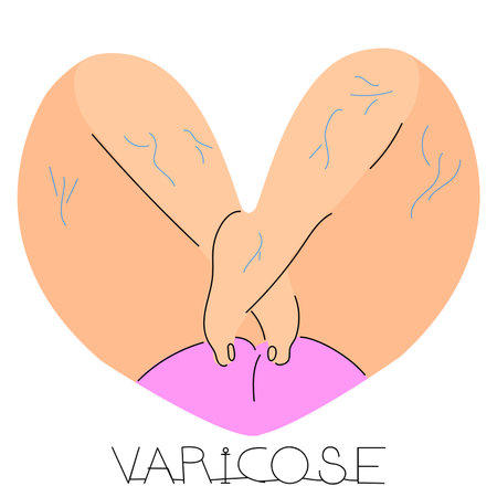 Feet in the shape of a heart on a white background. Vector illustration of varicose veins. The concept of treatment and care of the feet. Flat style stock image with lines.のイラスト素材