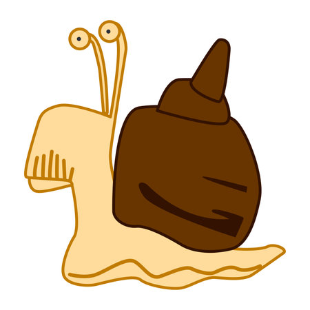 Calm creeping snail in light brown colors on white isolate. A cute animal on its way to its goal. Employment and travel concept.のイラスト素材