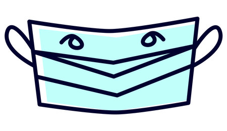Cheerful linear medical mask on a white background. Respiratory protection from the virus entering the lungs. Vector icon with a blue mask. The symbol of respiratory diseases and health.のイラスト素材