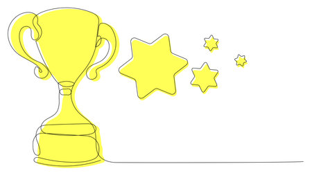 Single line winner cup on a white background. The concept of winning in business or sports competition. Vector illustration of a goblet with a colored yellow silhouette.のイラスト素材