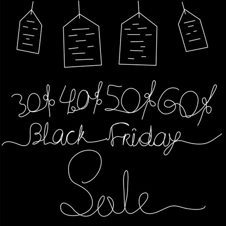 Lettering Discount Black Friday in one line on a black background. Stock vector illustration for seasonal promotional offers.のイラスト素材