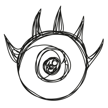 Graphic eye with eyelashes drawn one line on a white background. Vector illustration with a stylized human eyeball. The symbol of sight, observation, evil eye, occultism.のイラスト素材