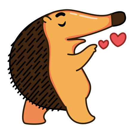 Orange hedgehog following air kisses on a white background. Vector cartoon character with emotions of love and sympathy. Childish character for Valentine's day cards, banners, books.のイラスト素材