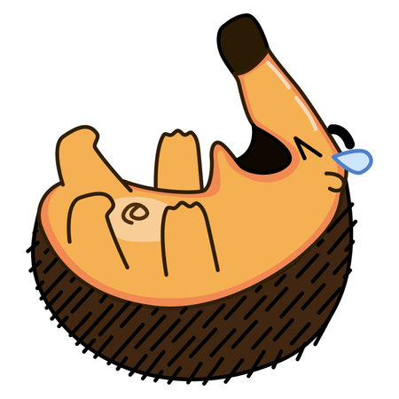 A hedgehog laughing to tears sways on the floor on a white background. Illustration of rampant hysterical laughter. Unstoppable fun. Cartoon character with LOL emotion.のイラスト素材