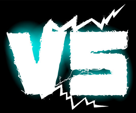 Letters VS with lightning bolts and blue glow on a black background. Symbol of Versus and opposition in vector format.のイラスト素材