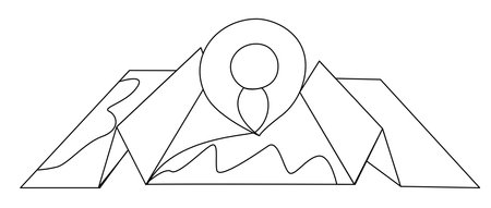 Map and geo marker in one line on a white background. Vector illustration with location and locality coordinate point.のイラスト素材