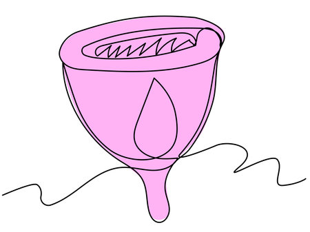 Pink menstrual cup in one line on a white background. Illustration of women's critical days. Stock vector image.のイラスト素材