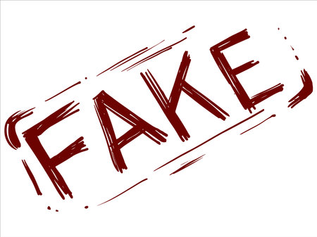Fake inscription on a white background. Vector illustration of a refutation of knowingly false information. The concept of false media.のイラスト素材