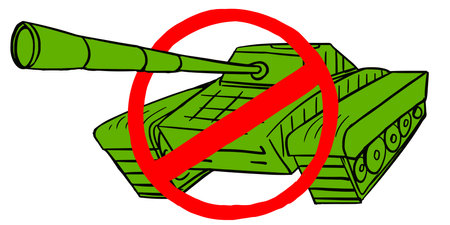 Cartoon green tank with underline on a white background. Stock pacifist illustration.のイラスト素材