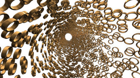 Abstract 3d rendering of chaotic gold rings. Stock wedding illustration 3D render.