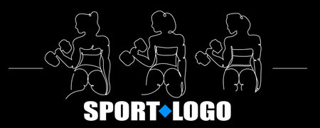 Three women are depicted in a minimalist style, lifting dumbbells while engaged in a workout routine.のイラスト素材