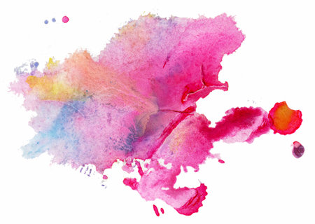 A brilliant array of pink, orange, and blue watercolors blend together, creating a dynamic and abstract representation of freedom and artistic inspiration flowing across a canvas.の写真素材