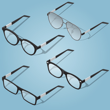 Vector isometric eyeglasses icons. For infographics or isometric designのイラスト素材