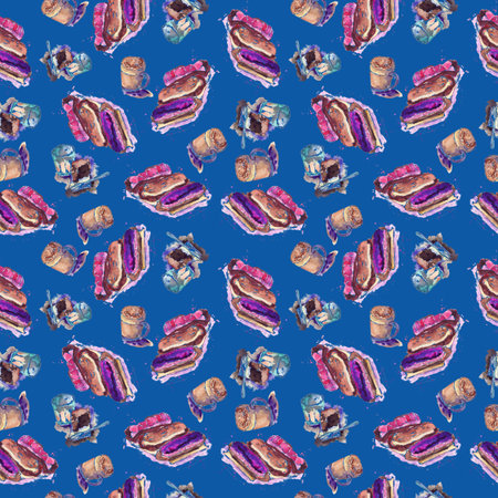 Seamless pattern Coffee desserts Brownie cakes