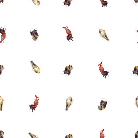 Seamless Pattern Archaeological Items Artifacts - Watercolorの写真素材